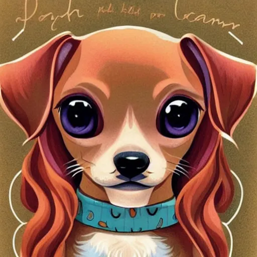 Image similar to a jeremiah ketner illustration of an adorable and cute tan chihuahua/dachshund mix
