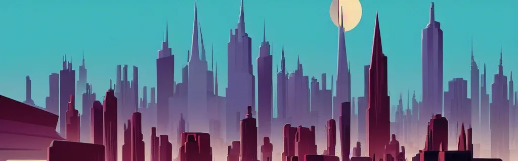 Image similar to sci - fi city with floating faceted angular buildings, modernism, gouache, animated film, stylised, illustration, by eyvind earle, scott wills, genndy tartakovski, syd mead