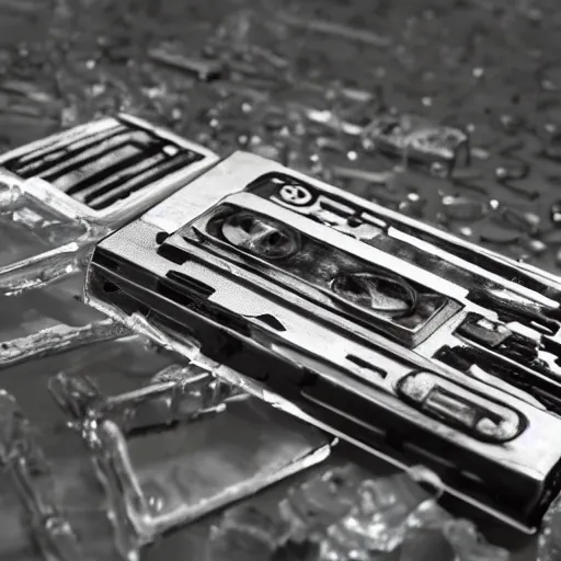 Prompt: a cassette tape sculpted in ice, realistic, ultra detailed, 4k, studio photo