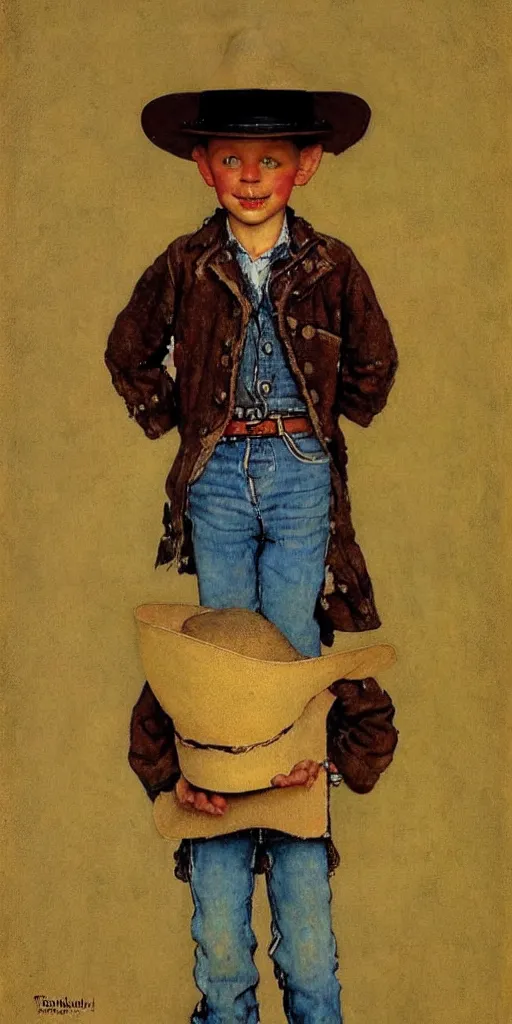 Prompt: “ ( ( ( ( ( tiny cowboy wearing a large hat ) ) ) ) ) by norman rockwell!!!!!!!!!!!!!!!!!!!!! ”