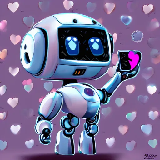 Image similar to a cute robot taking a picture of itself with hearts in the air highly detailed artstation