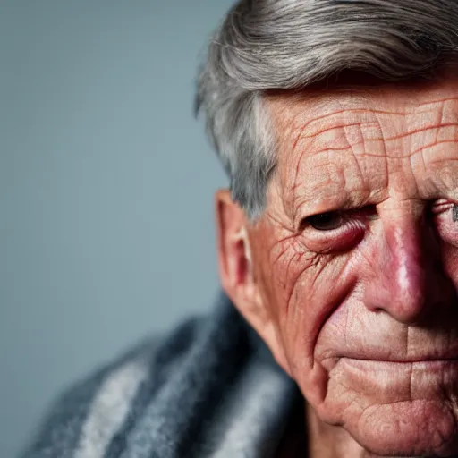 Image similar to color close up studio face shot of John F. Kennedy aged 80 years old , photorealistic,8k, XF IQ4, 150MP, 50mm, F1.4, ISO 200, 1/160s, natural light