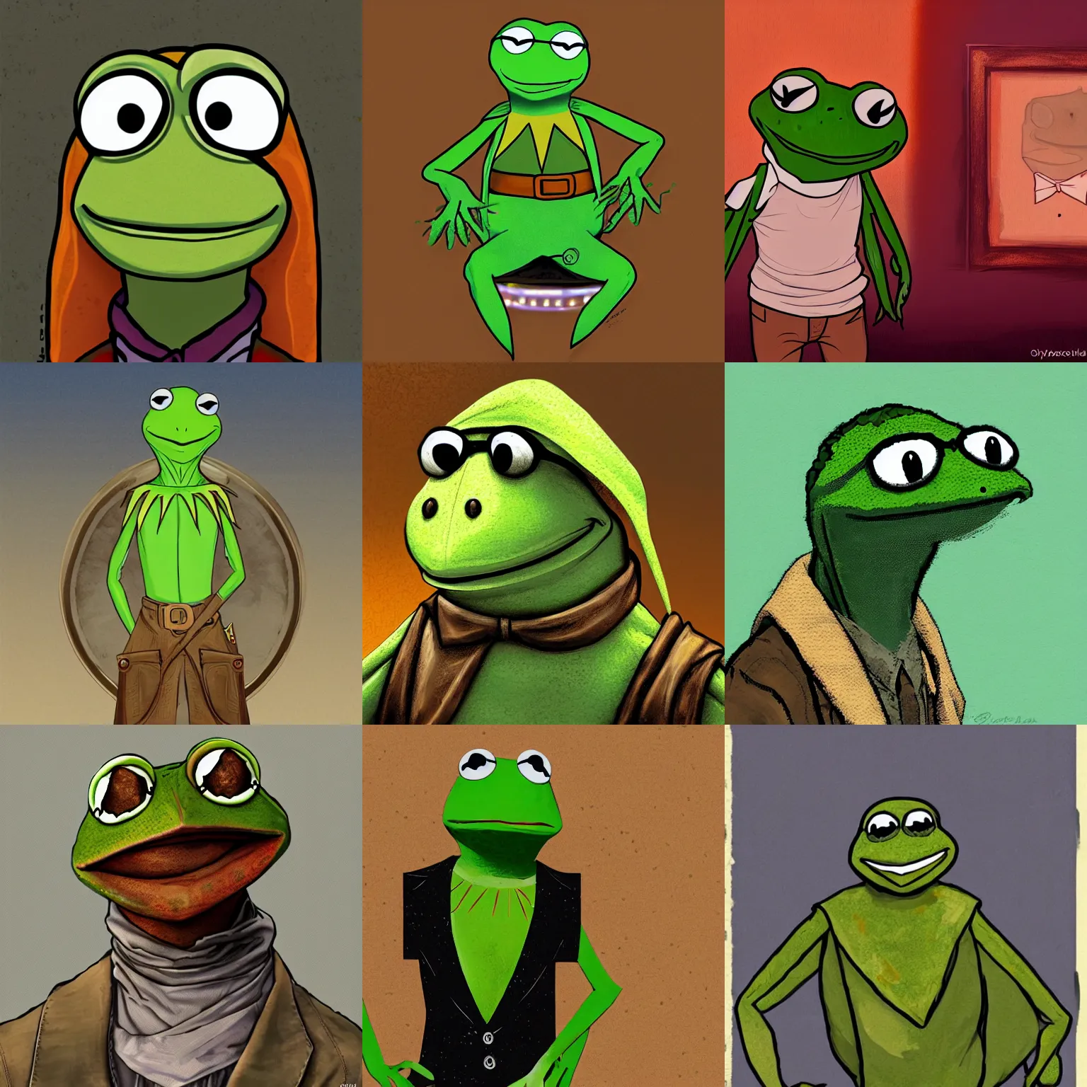 Prompt: disco elysium portrait of kermit the frog