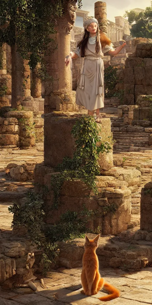 Prompt: fluffy caracals dressed in toga,, ancient greek city, sunny day, by ilya kuvshinov, rtx rendering, octane render 1 2 8 k, maya, extreme high intricate details by tom bagshaw, medium shot, composition by sana takeda, lighting by greg rutkowski