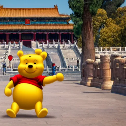 Image similar to winnie the pooh explores the forbidden city in china