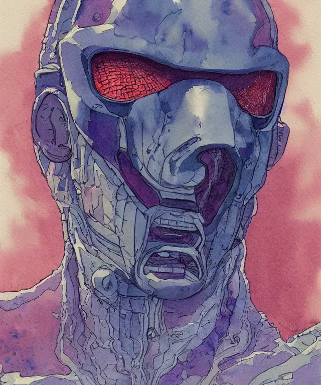 Prompt: a watercolor painting character portrait of a machine mutant in the style of jean giraud in the style of moebius trending on artstation deviantart pinterest detailed realistic hd 8 k high resolution