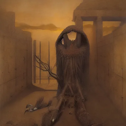 Image similar to Exterior Desert Oasis dessicated physique demonic crow wearing a man costume giorgio de chirico Jan Van eyck bastien lecouffe-deharme odd nerdrum dragan bibin john steuart curry dan witz