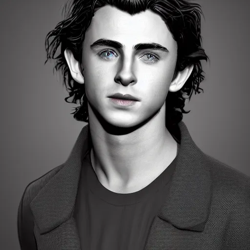Image similar to Young Chris Hemsworth and Old Timothee Chalamet crossbreed, rendered in 3D by Xie Boli, trending on artstation, 4k, 8k, photorealistic imagery, photorealistic details, intricate, highly detailed