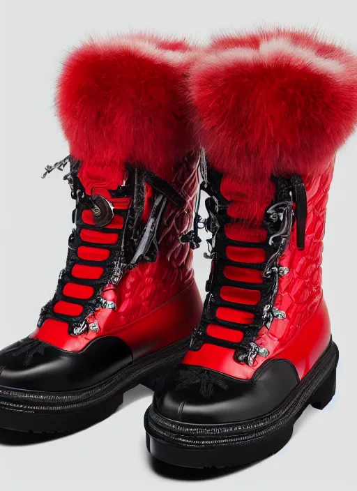 Image similar to hyperrealistic and heavy detailed moncler boots of whole lotta red by playboi carti, leica sl 2 5 0 mm, vivid color, high quality, high textured, real life