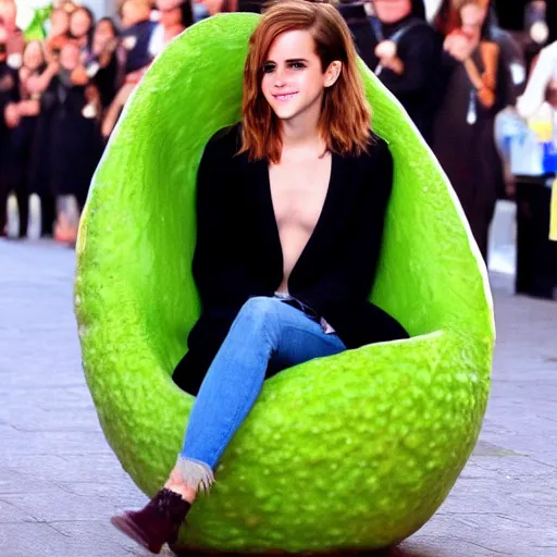 Image similar to emma watson as an avocado chair