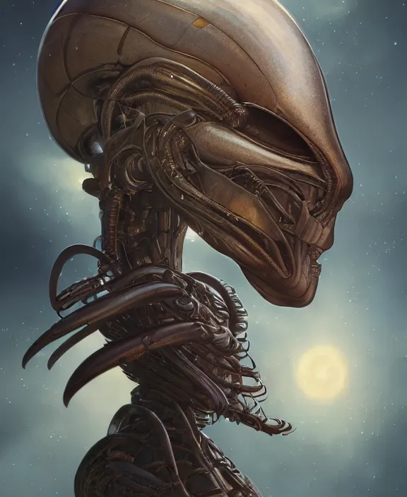 Image similar to simplicity, portrait of a alien insect, adorable, childlike, milky way environment, ultra realistic, concept art, intricate details, cheerful, highly detailed, photorealistic, octane render, 8 k, unreal engine. art by artgerm and hr giger and greg rutkowski and alphonse mucha