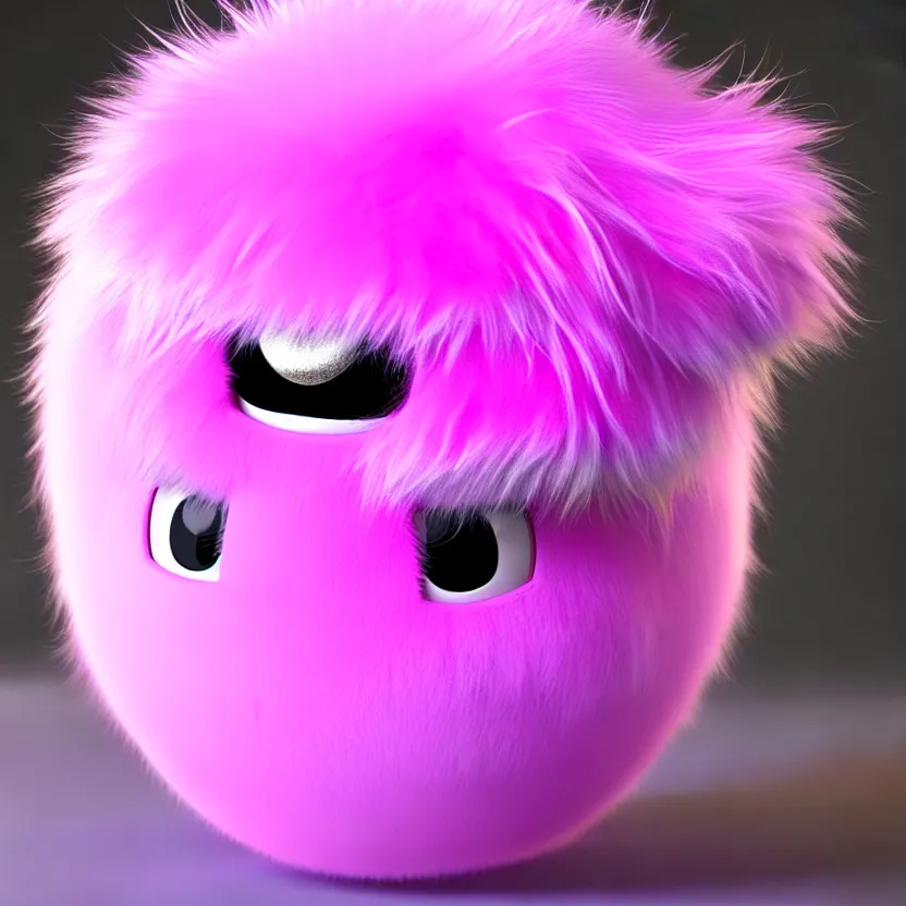 Image similar to high quality 3 d render hyperrealistic very cute big spherical creature, mustache, plush mascot, short spiky dense fluffy smooth hair, isometric 3 d, psychedelic lighting pink fluffy fur 1 cm long, 1 5 0 mm, smooth background, artstation, ultra detailed, elegant, ultra detailed, octane render