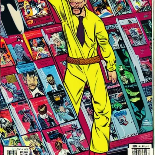 Image similar to Walter white 1987 marvel comic book cover by rob lee, pouches, belts, straps