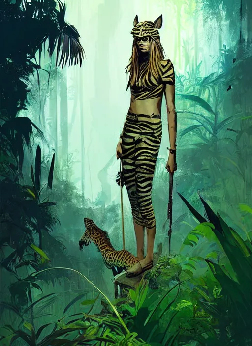 Prompt: cara delevingne as jungle queen, by ismail inceoglu
