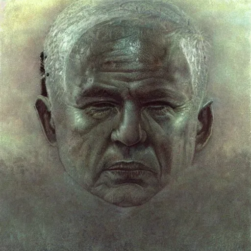 Prompt: the maddening silence of benjamin netanyahu, painting by beksinski