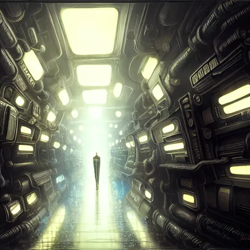 Prompt: ultra realist intricate detailed painting of a room full of cryo pods, blade runner, sci - fi, very intricate details, female in focus, 8 k resolution, volumetric lighting, artstyle hiraku tanaka, award winning