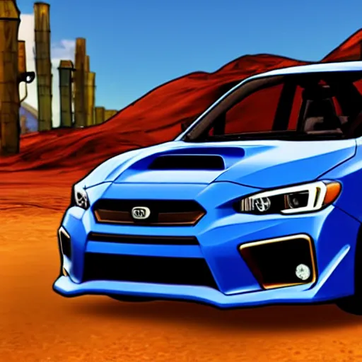 Prompt: a 2 0 1 9 wrx in the style of borderlands