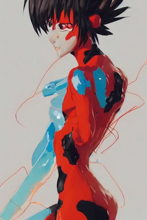 Image similar to a ultradetailed full body painting of asuka from evangelion, by conrad roset, greg rutkowski and makoto shinkai trending on artstation