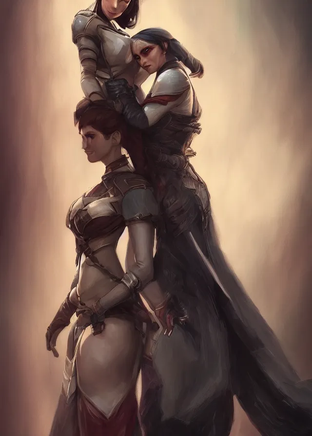 Prompt: a noble knight women with her spirit raccoon resting on her shoulders, by artgerm, charlie bowater, inspired by dragon age inquisition featured on artstation