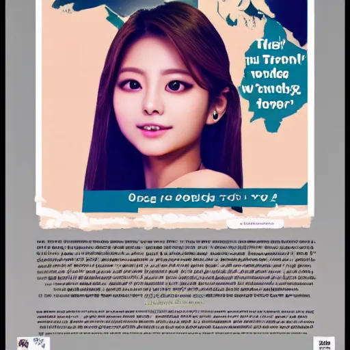 Image similar to propoganda poster of tzuyu from twice taking over the wold