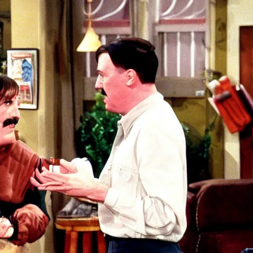 Prompt: A still of Hitler in the 1990s sitcom Friends