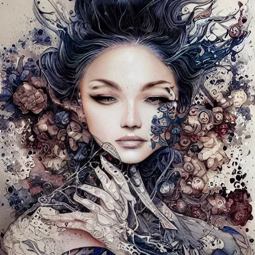 Image similar to pour painting art, watercolor, pen and ink, intricate lines, elegant, extreme detail, smooth, sharp focus, art by james jean, ross tran