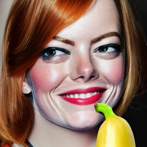 Image similar to a banana is wearing an emma stone head