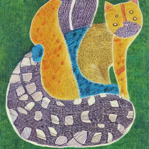 Image similar to a cat in the style of morris hirshfield