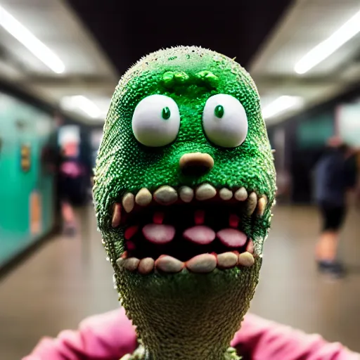 Prompt: real life pickle rick, zeiss lens, photography