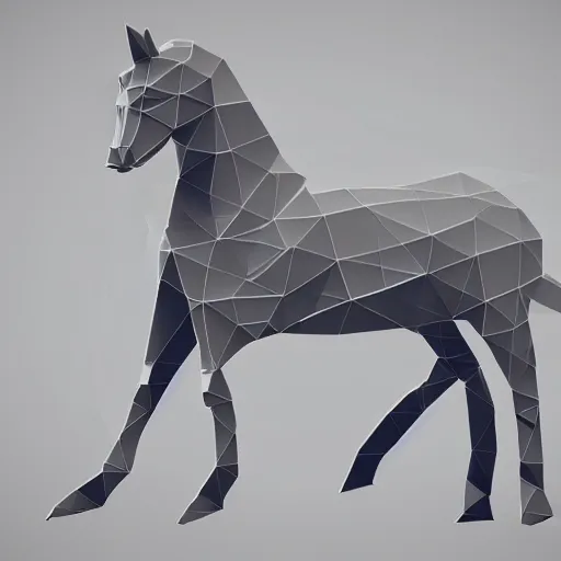 Image similar to Very low poly horse, wireframe retrowave