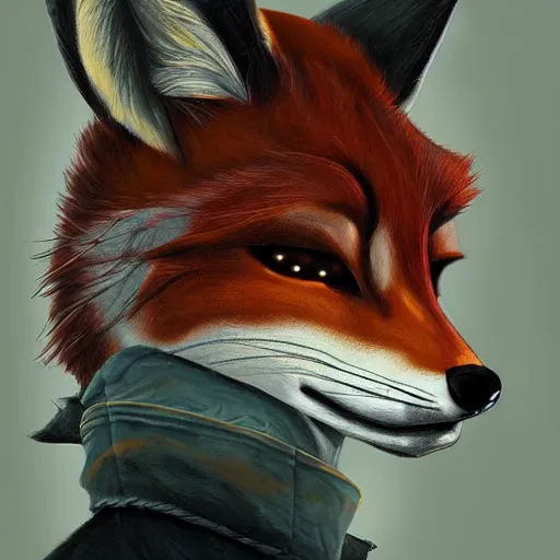 Image similar to Beautiful portrait digital painting, oil painting, anthro anthropomorphic fox androgynous , at a lake anarchist anarcho-punk Punk Punk outfit. furaffinity, artstation