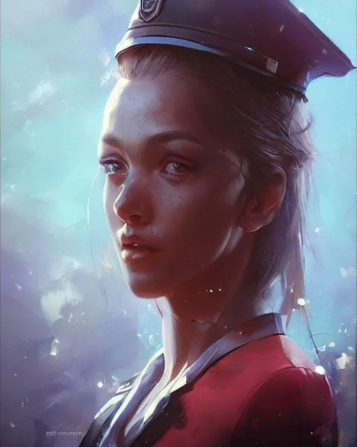 Image similar to Hyper realistic painting of a beautiful girl in a police uniform, hyper detailed, anime, by greg rutkowski, trending on artstation