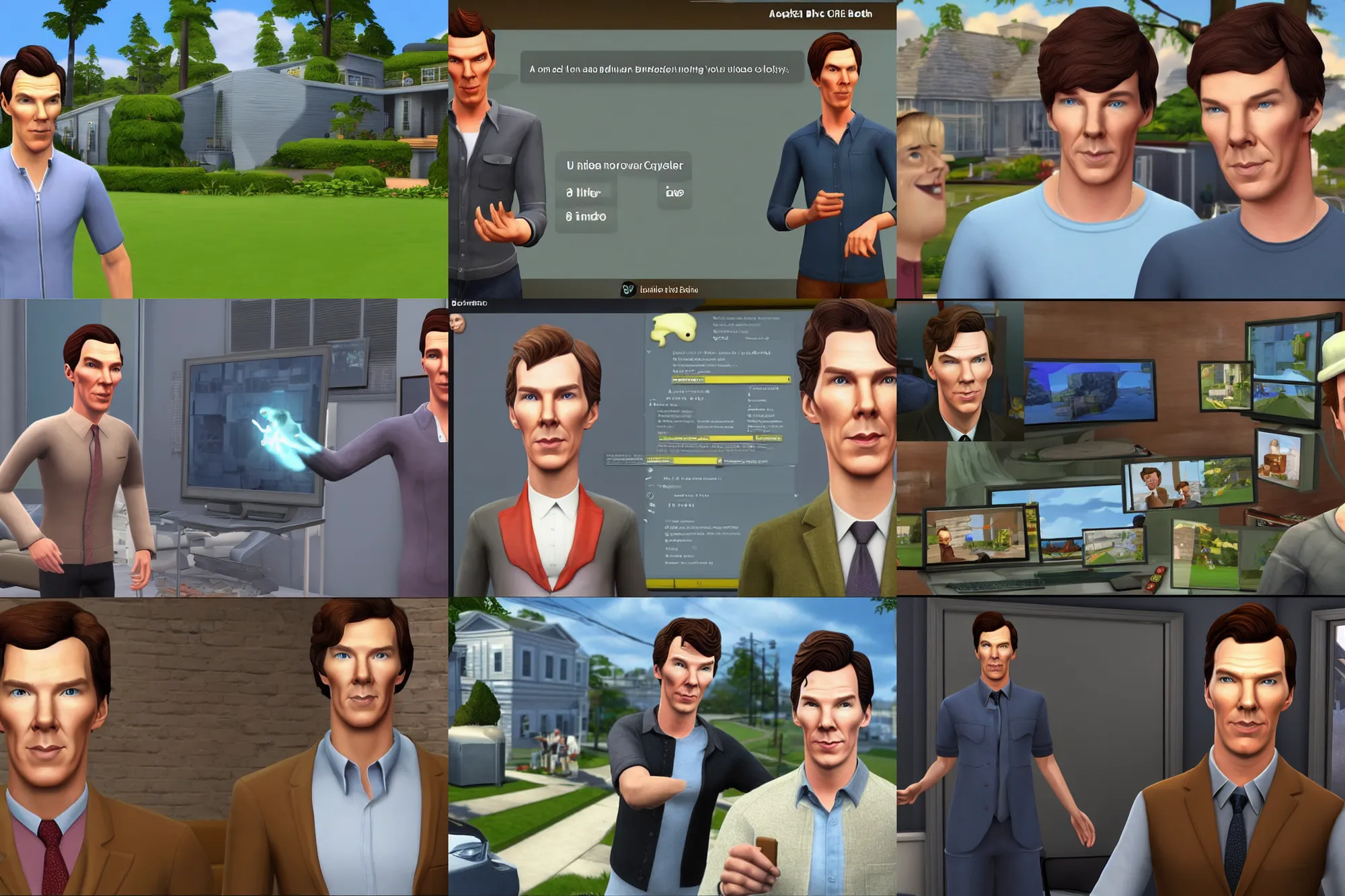 Prompt: a screenshot of benedict cumberbatch in the video game the sims. 3 d rendering. unreal engine. amazing likeness. very detailed. cartoon caricature.