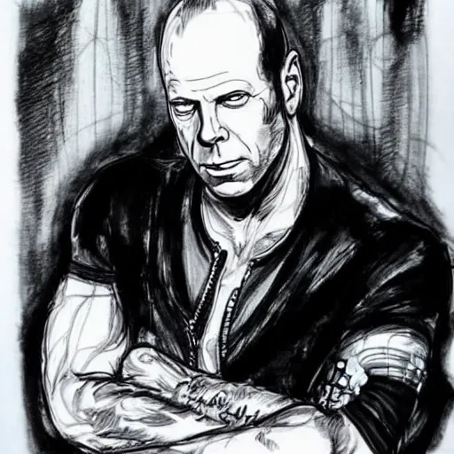 Image similar to bruce willis, ink manga drawing