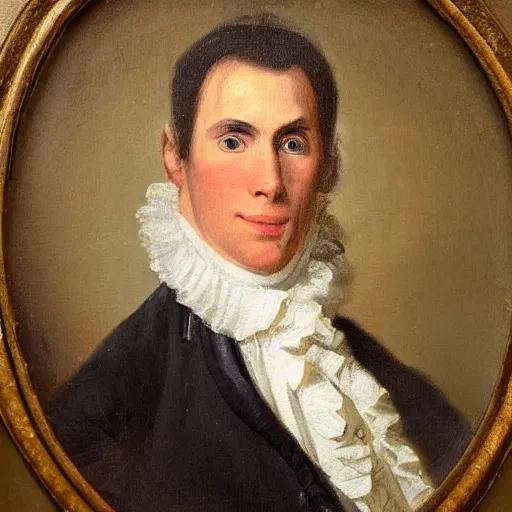 Image similar to An 18th century oil painting of Jerma985, portrait of Jerma985, grainy, realistic, very realistic, hyperrealistic, highly detailed, very detailed, extremely detailed, very neat, very epic, very cool, detailed, trending on artstation