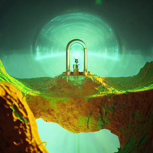 Image similar to a world of dew within every dewdrop a world of struggle, volumetric void of latent space, golden turquoise steampunk, axonometric high contrast cinematic light, mystical shadows, sharp focus, divine realm of gods, octane render,