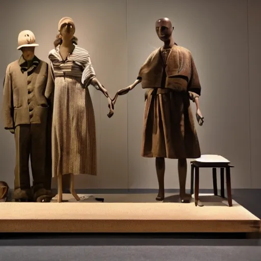 Image similar to a still out of a movie by jacques tati, ethnographic object, museum, collection, display