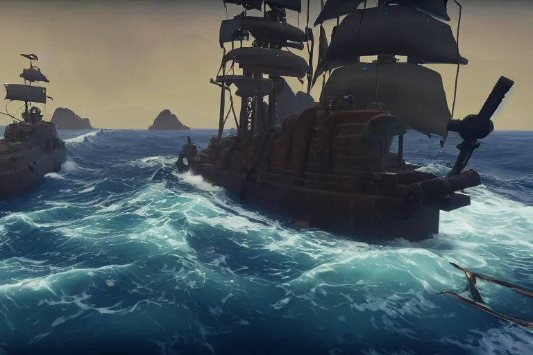 Prompt: gameplay screenshot of a submarine!!! in Sea of Thieves!!!, Unreal Engine