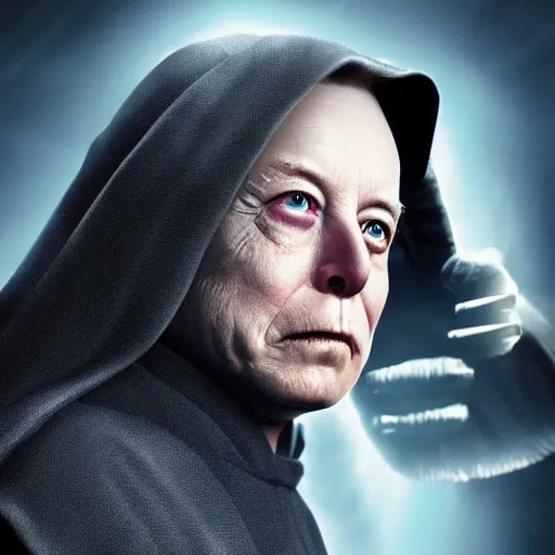 Image similar to elon musk as emperor palpatine as seen in stars wars episode 3 , 8k resolution, full HD, cinematic lighting, award winning, anatomically correct