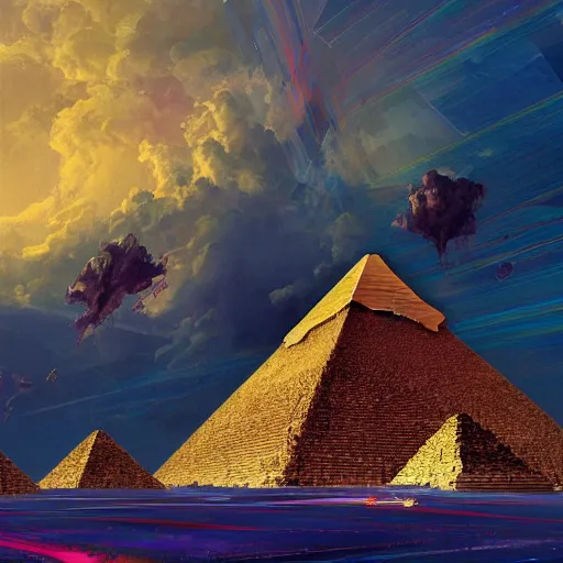 Prompt: a Stunning painting of A Great Pyramid of the Future by concept art,Retro colour,hyper detailed,8K Resolution