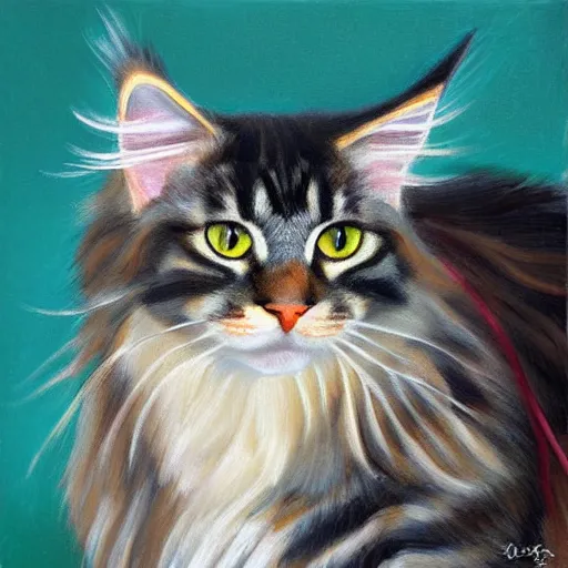 Image similar to Portrait Oil Painting Thick-Strokes of a photogenic Maine-Coon wearing a sombrero sombrero sombrero