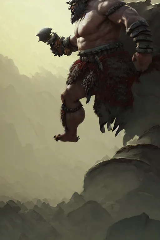 Image similar to orc barbarian wearing leather armor, full body shot, exquisite details, earth magic, mid view, design on a white background, by studio muti, greg rutkowski, makoto shinkai, takashi takeuchi, studio ghibli