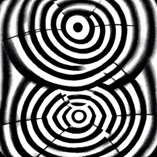 Image similar to real optical illusion, circles, squares, lines, black and white, illusion