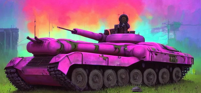 Image similar to beautiful masterpiece painting of a food truck army tank in a future radioactive glowing swamp, halo vehicle, grunge cyberpunk, by Remedios Varo and Anato Finnstark and Greg Rutkowski, dayglo pink, dayglo blue, by Craig Mullins, ilya kuvshinov, krenz cushart, artgerm, 8k, trending on ArtStation