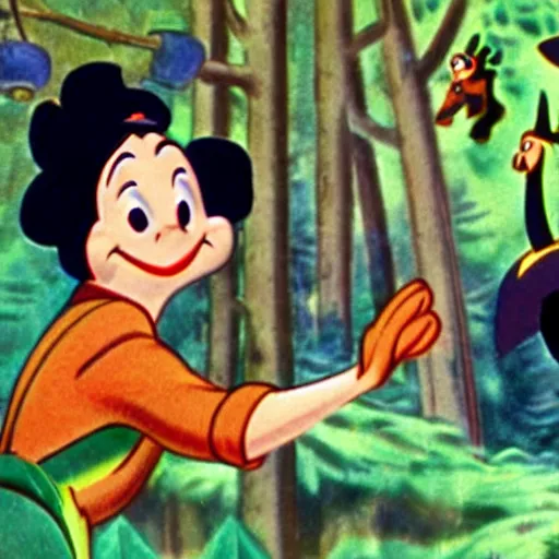 Image similar to 1940s disney film about talking forest animals super high detail