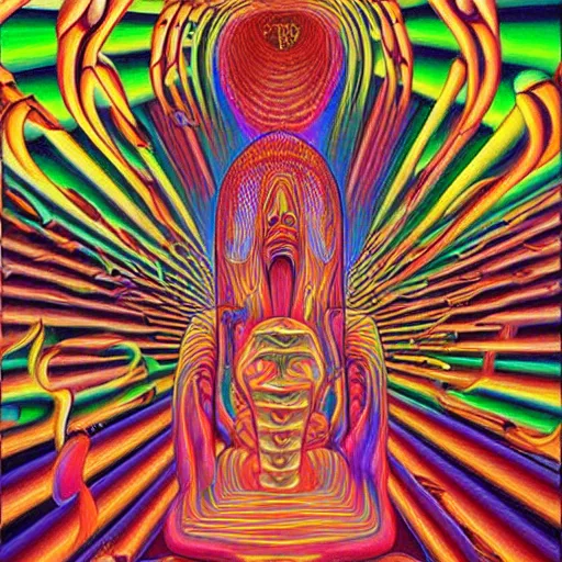 Image similar to alex grey painting of the dmt waiting room