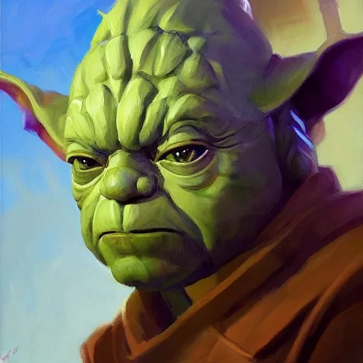 Image similar to greg manchess portrait painting of armored yoda as overwatch character, medium shot, asymmetrical, profile picture, organic painting, sunny day, matte painting, bold shapes, hard edges, street art, trending on artstation, by huang guangjian and gil elvgren and sachin teng