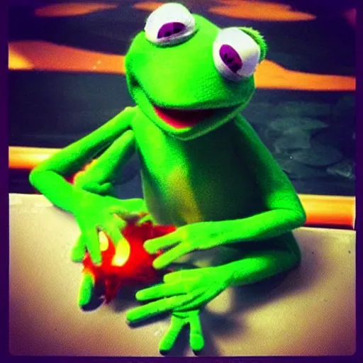 Image similar to “ attack kermit the frogs on fire off the shoulder of orion ”