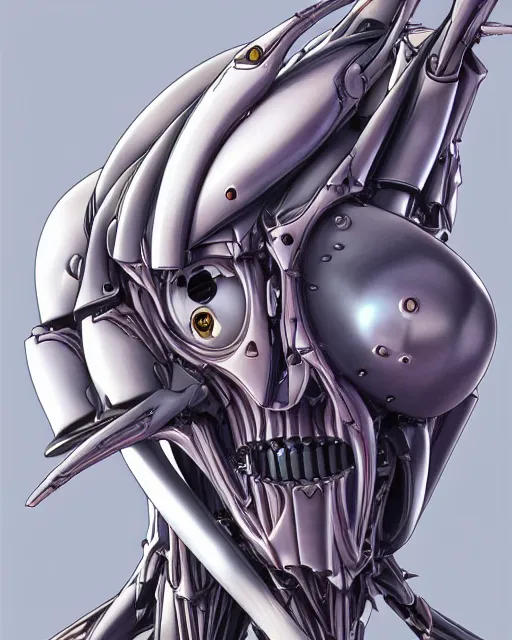 Image similar to eva 0 1 by yoshitaka amano by hr giger biomechanical profile portrait 4 k wide ayes hyper detailed hyperrealism anime deviantart artstation