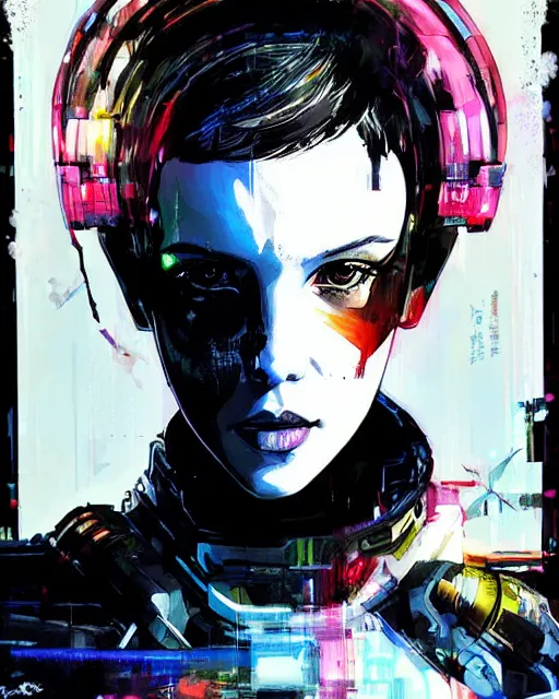 Prompt: portrait of cyberpunk millie bobby brown by yoji shinkawa and rossdraws